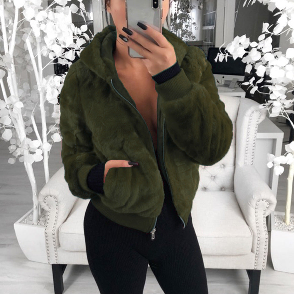 2019 foreign trade Amazon wish European and American autumn and winter explosion models women's hooded bunny fur imitation fur plush jacket women