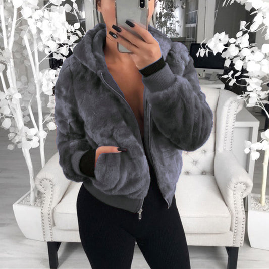 2019 foreign trade Amazon wish European and American autumn and winter explosion models women's hooded bunny fur imitation fur plush jacket women