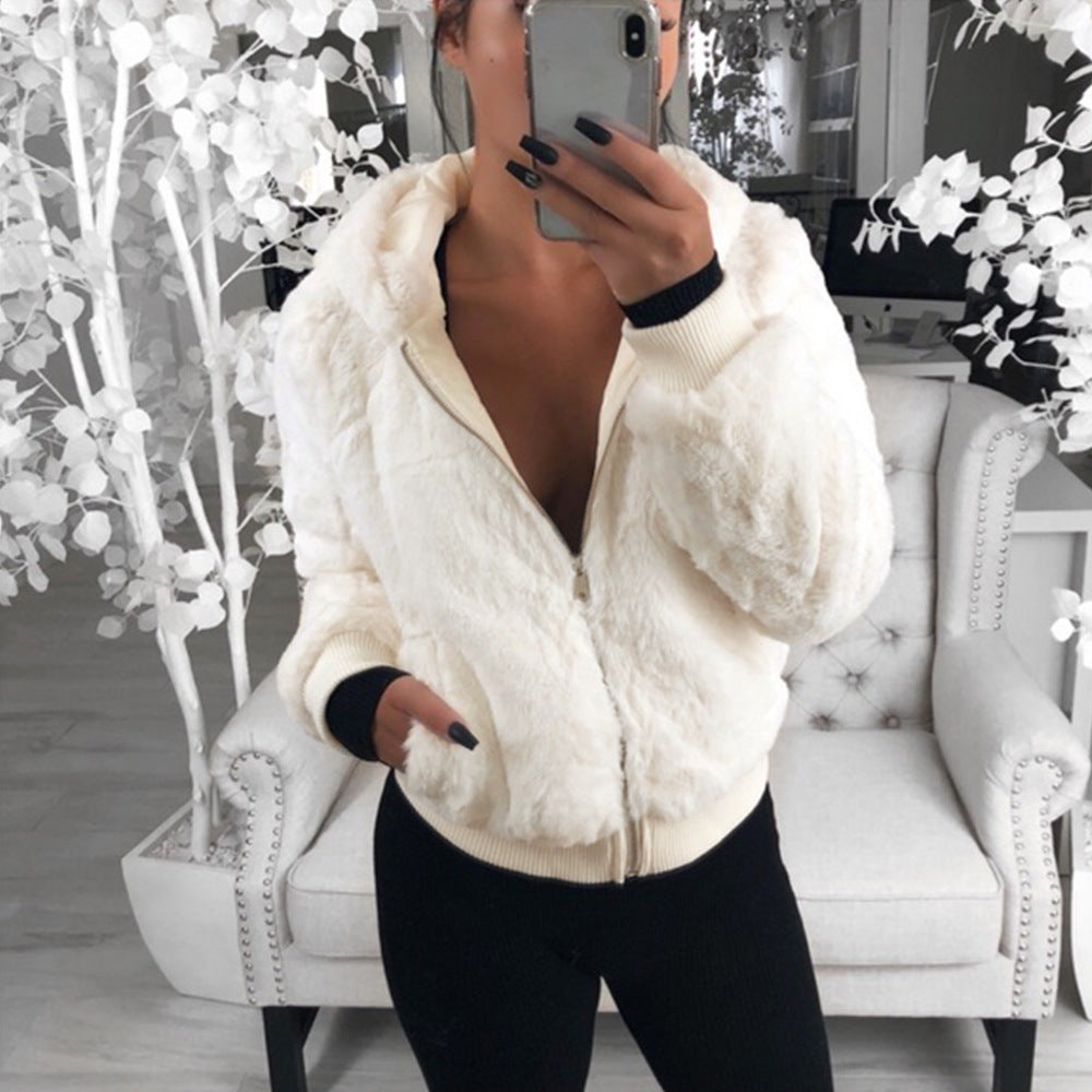 2019 foreign trade Amazon wish European and American autumn and winter explosion models women's hooded bunny fur imitation fur plush jacket women