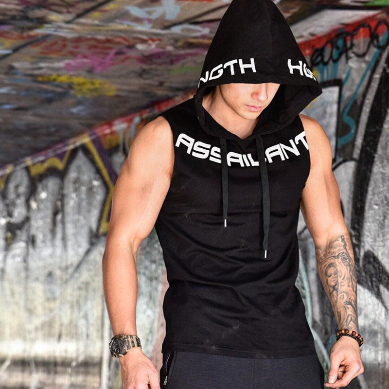 Mens Sleeveless Muscle Cool Running Jackets Gym Fitness Hoodie tops