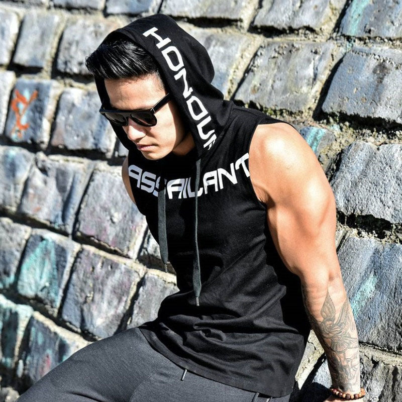 Mens Sleeveless Muscle Cool Running Jackets Gym Fitness Hoodie tops