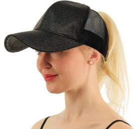 Casual Ponytail Baseball Cap Women Adjustable Snapback Hat Sequins Shine Hip Hop Caps For Women Dad Hat Summer Glitter Mesh Hats
