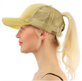 Casual Ponytail Baseball Cap Women Adjustable Snapback Hat Sequins Shine Hip Hop Caps For Women Dad Hat Summer Glitter Mesh Hats