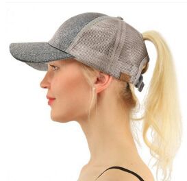 Casual Ponytail Baseball Cap Women Adjustable Snapback Hat Sequins Shine Hip Hop Caps For Women Dad Hat Summer Glitter Mesh Hats