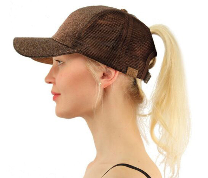 Casual Ponytail Baseball Cap Women Adjustable Snapback Hat Sequins Shine Hip Hop Caps For Women Dad Hat Summer Glitter Mesh Hats