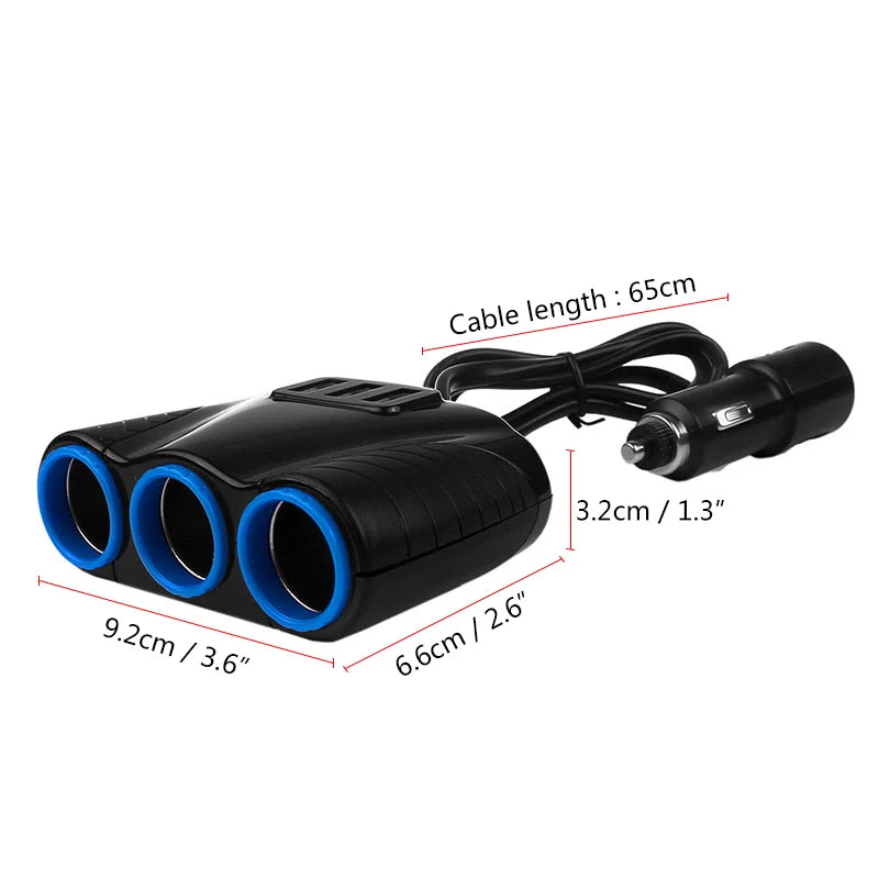 3 USB Port 3 Way 3.1A Blue Led Car Cigarette Lighter Socket Splitter Hub Power Adapter 12V-24V For iPad Smartphone DVR GPS