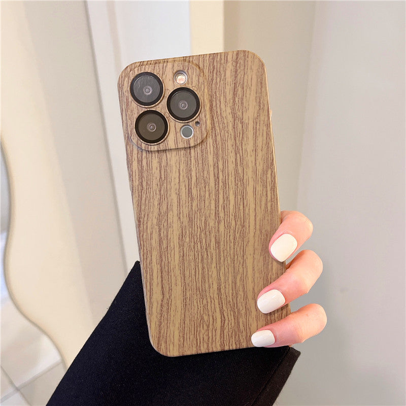 Car magnetic walnut grain Apple 13promax mobile phone case iPhone 14 comes with lens film 13 suitable for 12