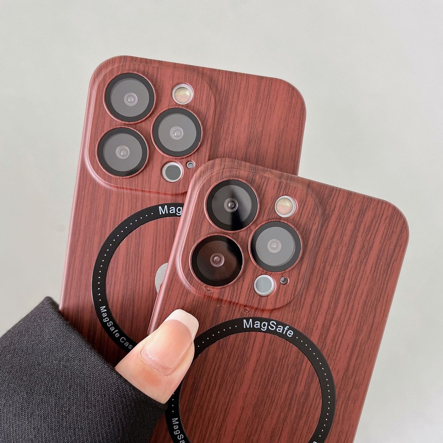 Car magnetic walnut grain Apple 13promax mobile phone case iPhone 14 comes with lens film 13 suitable for 12