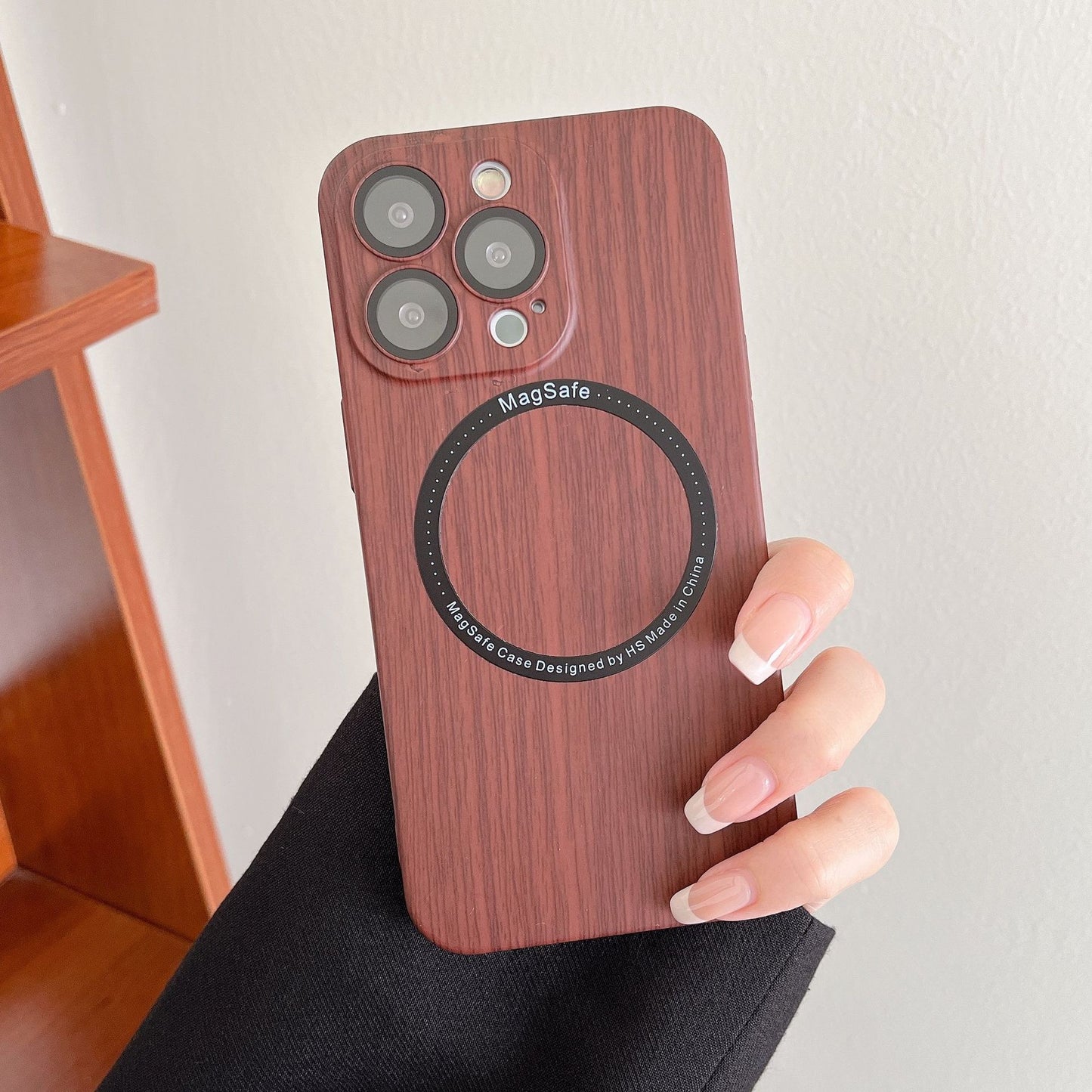 Car magnetic walnut grain Apple 13promax mobile phone case iPhone 14 comes with lens film 13 suitable for 12