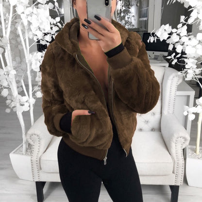 2019 foreign trade Amazon wish European and American autumn and winter explosion models women's hooded bunny fur imitation fur plush jacket women