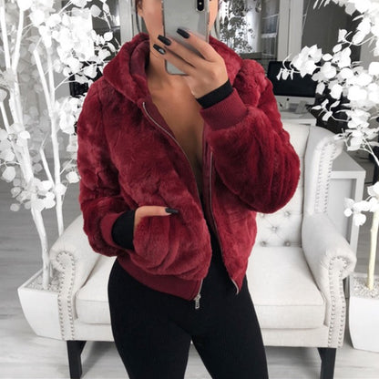 2019 foreign trade Amazon wish European and American autumn and winter explosion models women's hooded bunny fur imitation fur plush jacket women