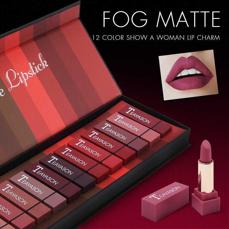 New set of box hard box 12 color square tube sexy red lipstick matte lipstick pumpkin matte brick red dirty orange