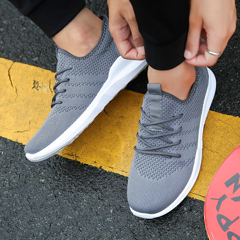 Autumn and winter new flying woven shoes male Korean version of low to help breathable canvas shoes trend casual sports tide shoes student shoes