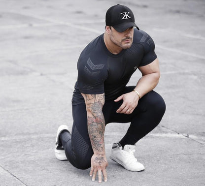 Fitness clothing coach sports t-shirt muscle tights male brother high-elastic training quick-drying clothes short-sleeved fitness clothes men