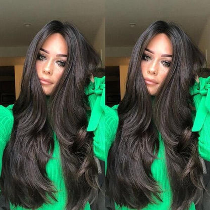 wig women long curly hair big waves in the hair of long bangs straight temperament long curly hair slightly curly black head cover