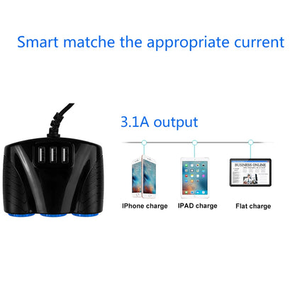 3 USB Port 3 Way 3.1A Blue Led Car Cigarette Lighter Socket Splitter Hub Power Adapter 12V-24V For iPad Smartphone DVR GPS