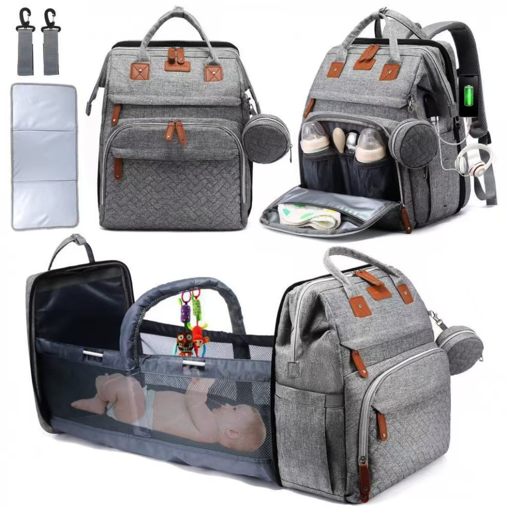 Cross-border TOP mommy bag backpack baby bed anti-mosquito mommy bag stroller large capacity mother and baby bag with toys