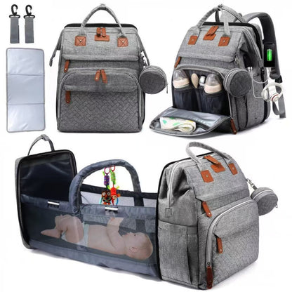 Cross-border TOP mommy bag backpack baby bed anti-mosquito mommy bag stroller large capacity mother and baby bag with toys