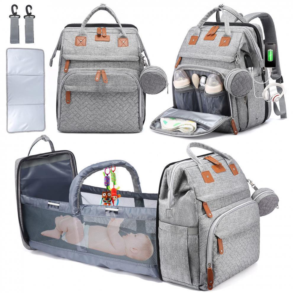 Cross-border TOP mommy bag backpack baby bed anti-mosquito mommy bag stroller large capacity mother and baby bag with toys