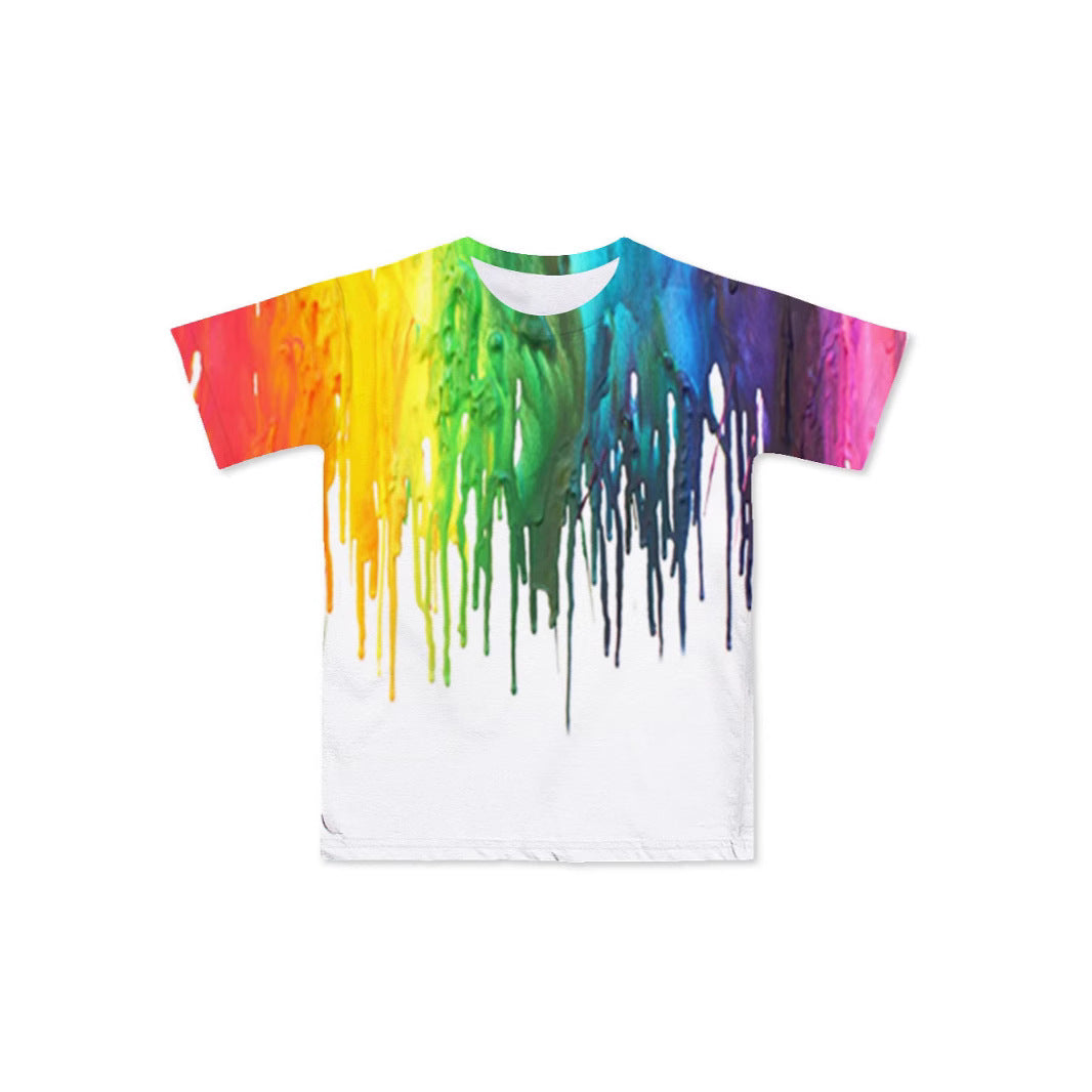 Cross-border new European and American men's gradient short-sleeved T-shirt 3D digital printing short-sleeved light mature casual breathable