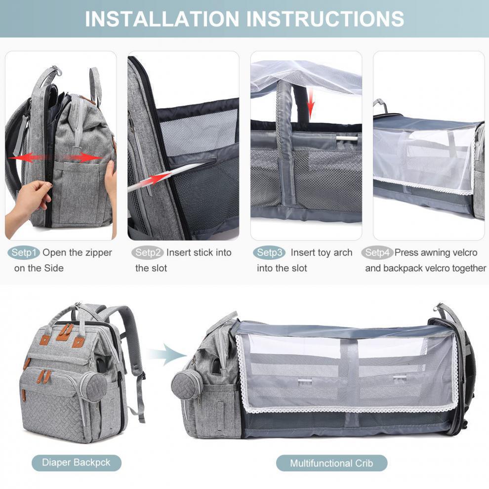 Cross-border TOP mommy bag backpack baby bed anti-mosquito mommy bag stroller large capacity mother and baby bag with toys