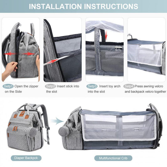 Cross-border TOP mommy bag backpack baby bed anti-mosquito mommy bag stroller large capacity mother and baby bag with toys