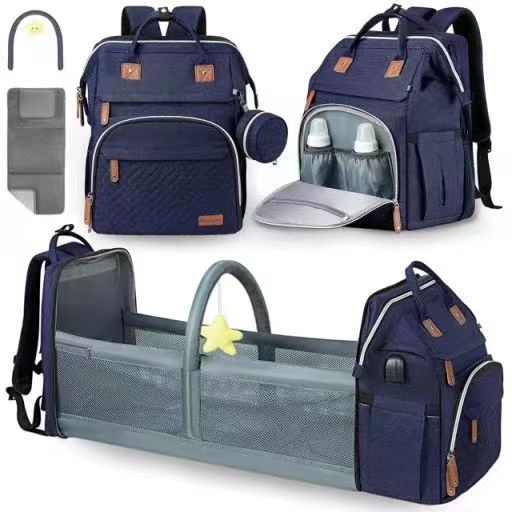 Cross-border TOP mommy bag backpack baby bed anti-mosquito mommy bag stroller large capacity mother and baby bag with toys