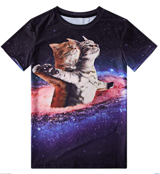 Cross-border new European and American men's gradient short-sleeved T-shirt 3D digital printing short-sleeved light mature casual breathable