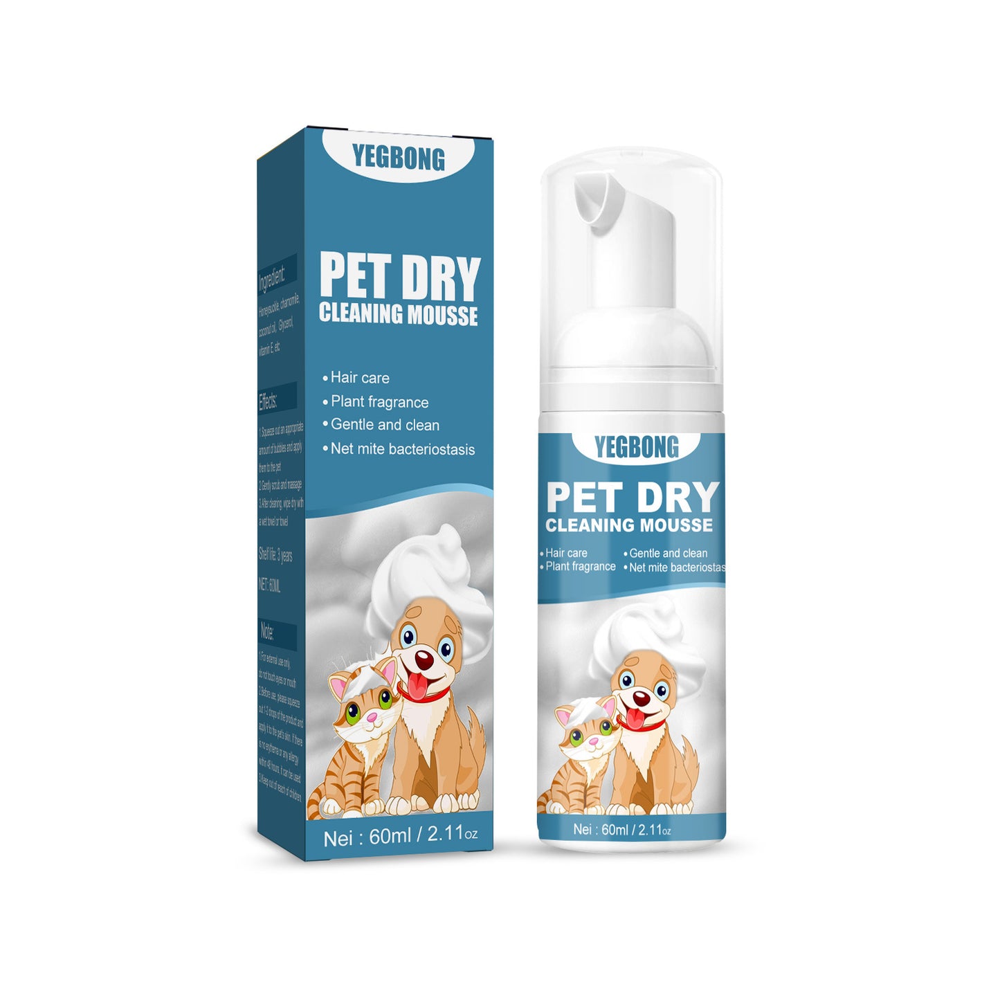 Yegbong pet dry cleaning agent cat dog bath dry cleaning foam shower gel free washing deodorant pet supplies