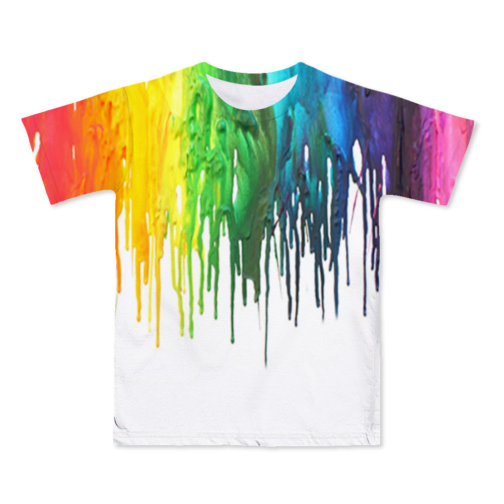 Cross-border new European and American men's gradient short-sleeved T-shirt 3D digital printing short-sleeved light mature casual breathable
